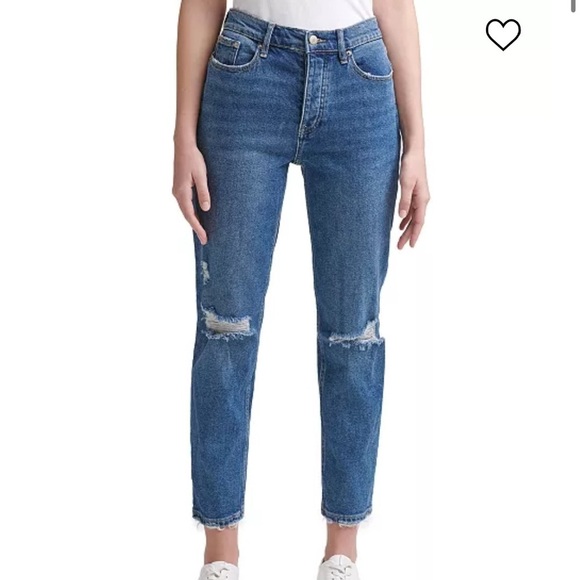 Calvin Klein High Rise Straight Distressed Medium Wash Jeans 26 Button Fly - Picture 1 of 8